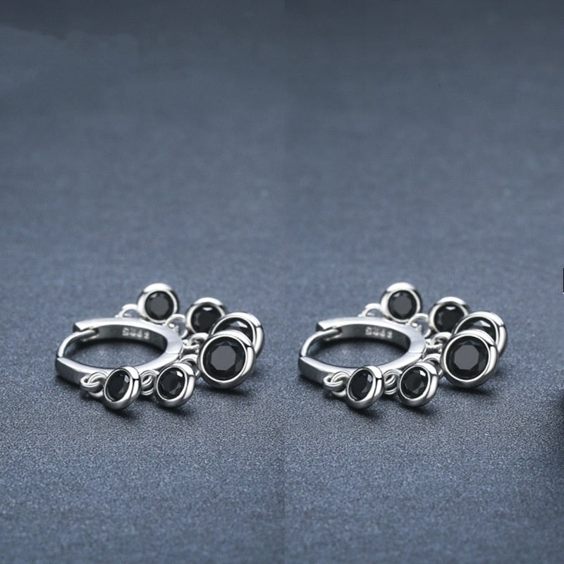 Sterling Silver and Black Glass Inlaid Earring