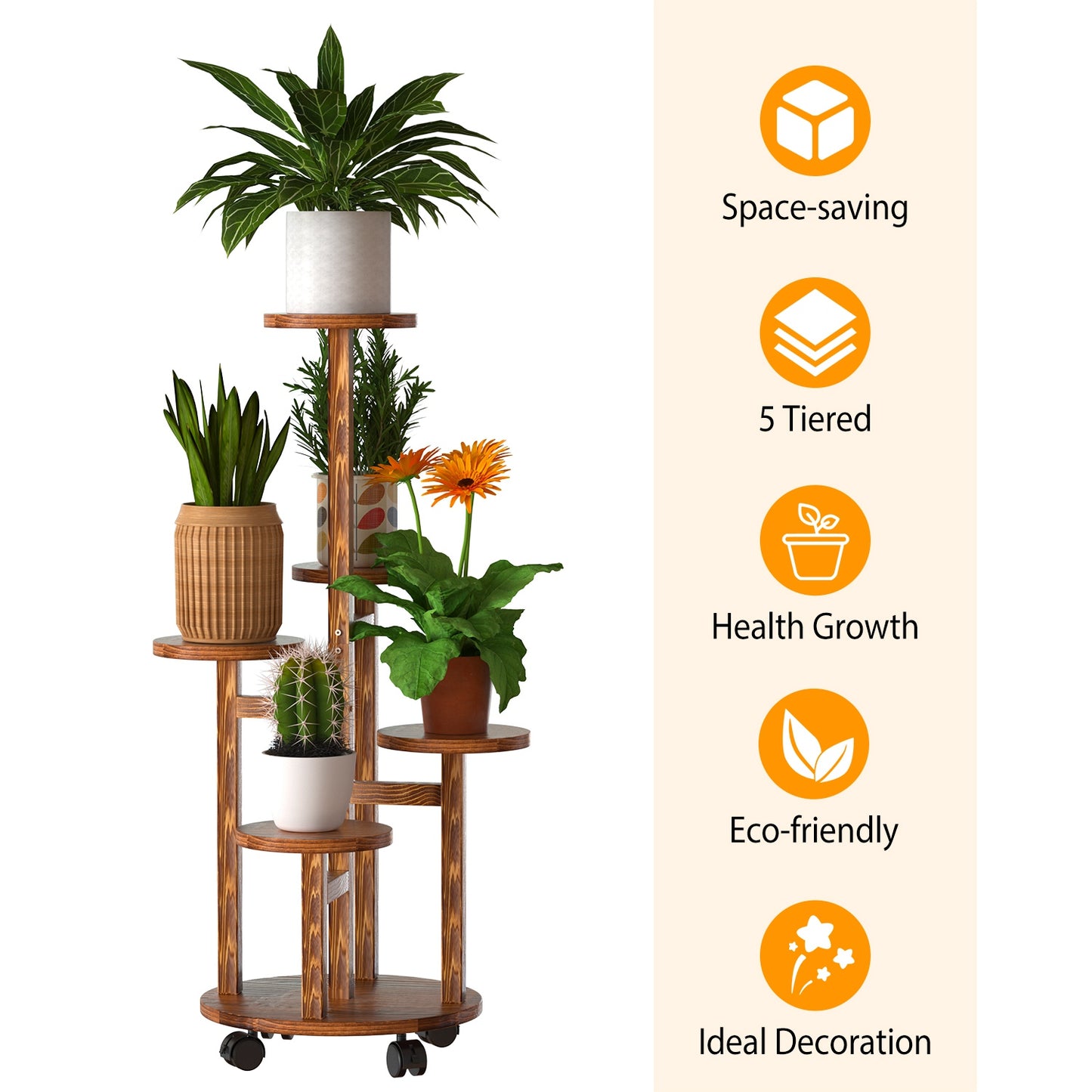 5 Layers Of Plant Stand With 4 Detachable Wheels For Indoor And Outdoor Decoration