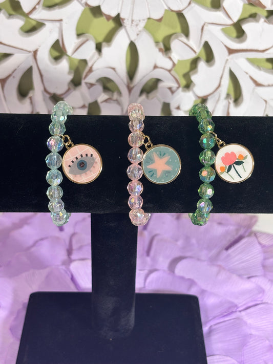 Iridescent Colored Bracelets with Lenticular Charms