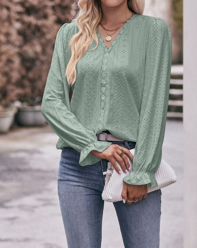 Long Sleeved Eyelet Top