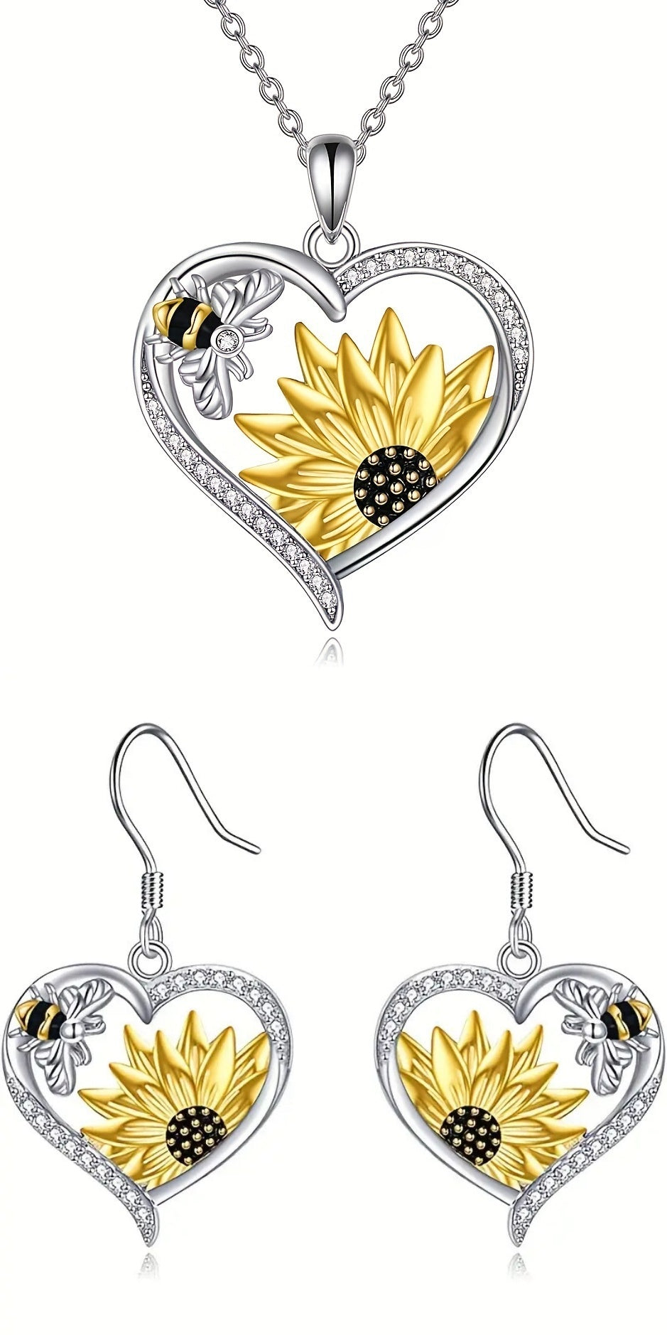 Bee & Sunflower Earrings & Pendant Pair*