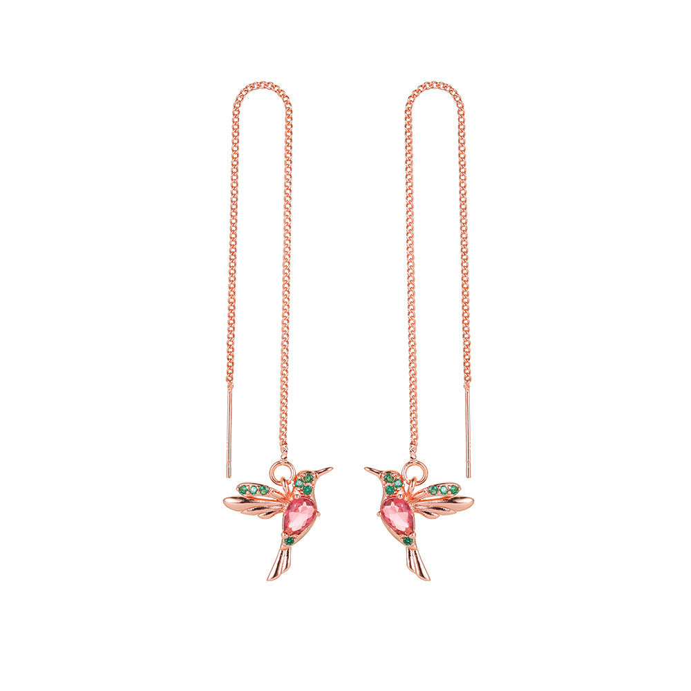 Crystal Hummingbird Long Hanging Earrings