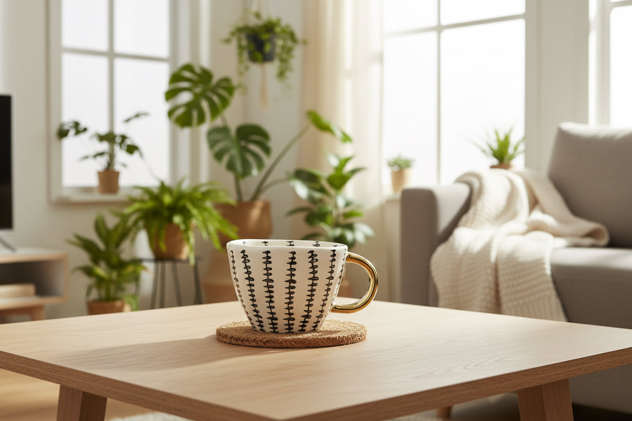 Japanese Geometric Hand-pinched Ceramic Mug