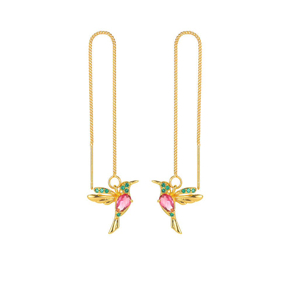 Crystal Hummingbird Long Hanging Earrings