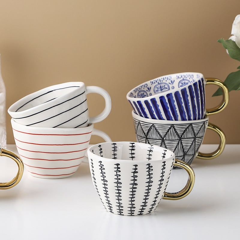 Japanese Geometric Hand-pinched Ceramic Mug