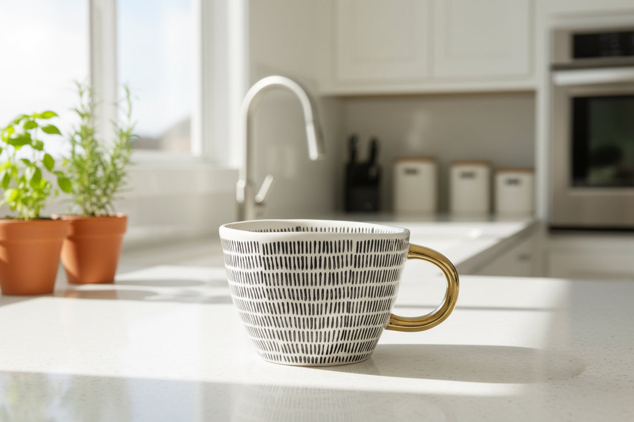 Japanese Geometric Hand-pinched Ceramic Mug