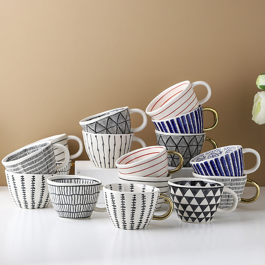 Japanese Geometric Hand-pinched Ceramic Mug