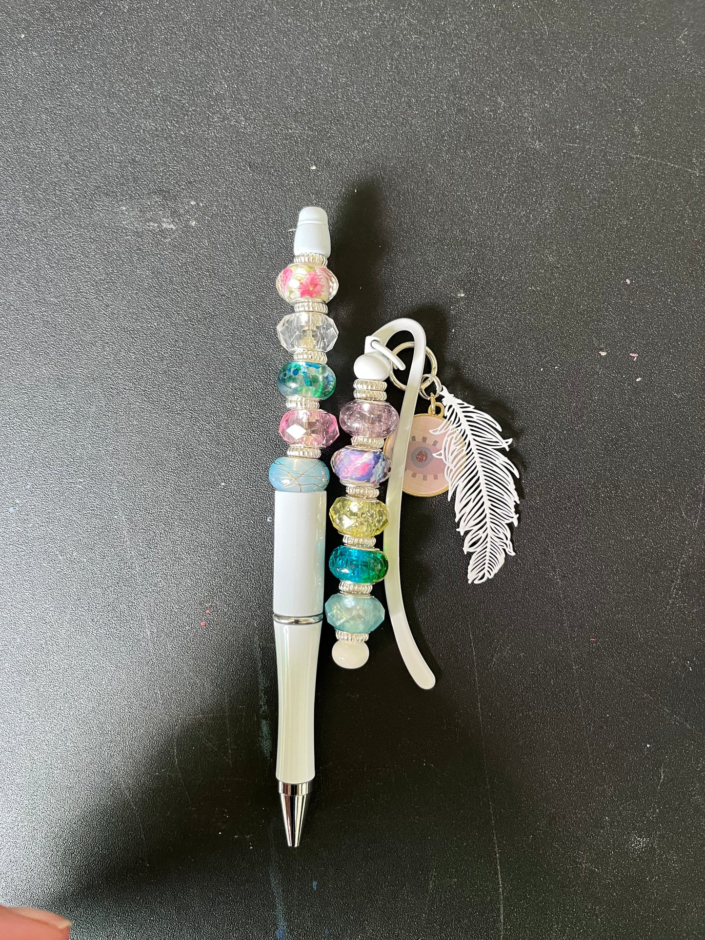 Bookmarks and Pen with Feather