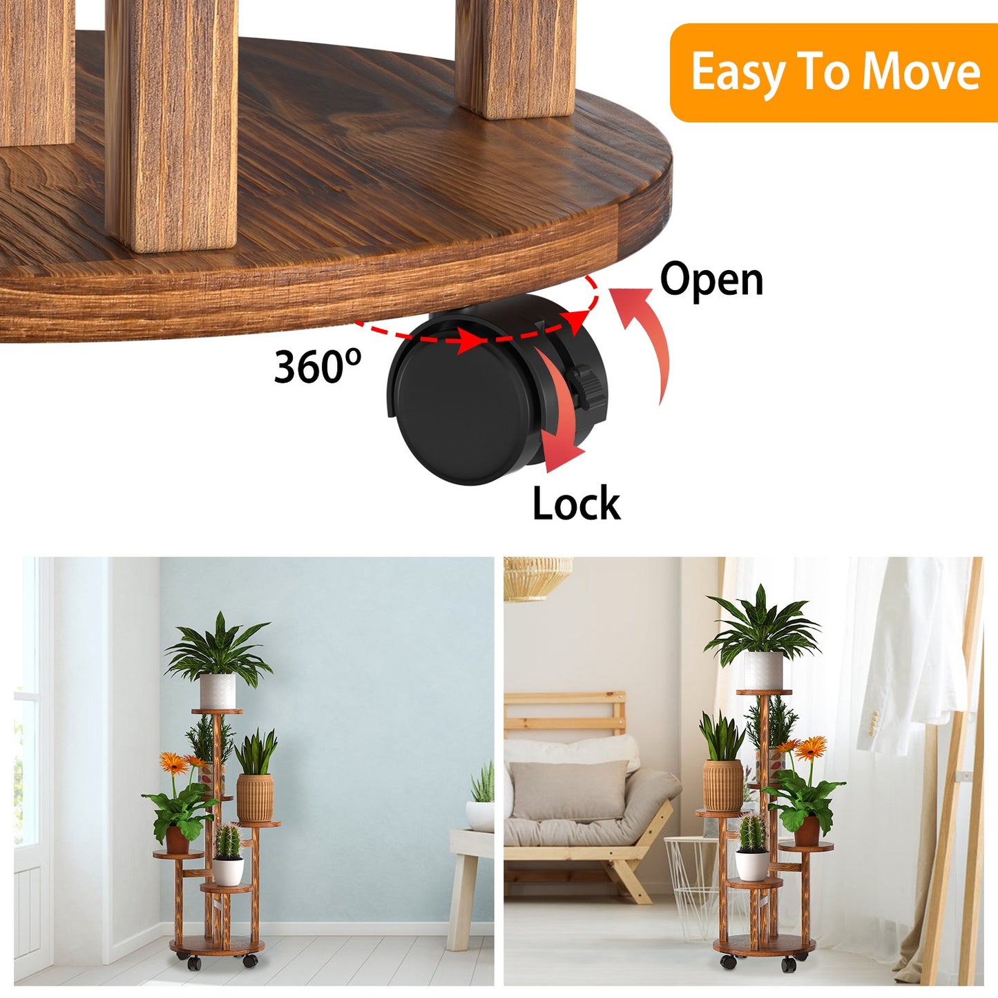 5 Layers Of Plant Stand With 4 Detachable Wheels For Indoor And Outdoor Decoration