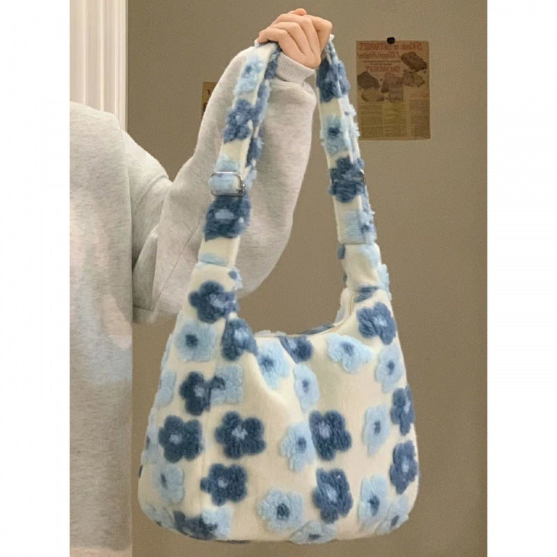 Blue Flower Applique Cross body Handbag