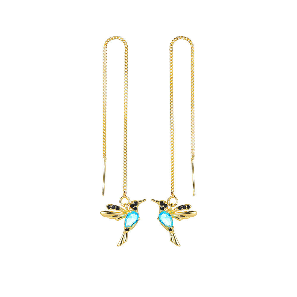 Crystal Hummingbird Long Hanging Earrings