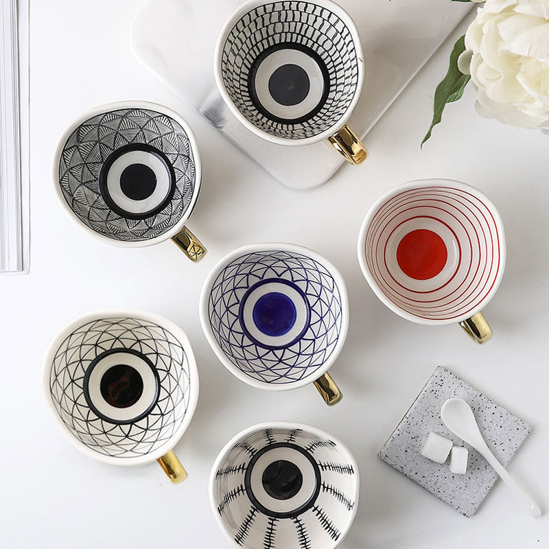 Japanese Geometric Hand-pinched Ceramic Mug