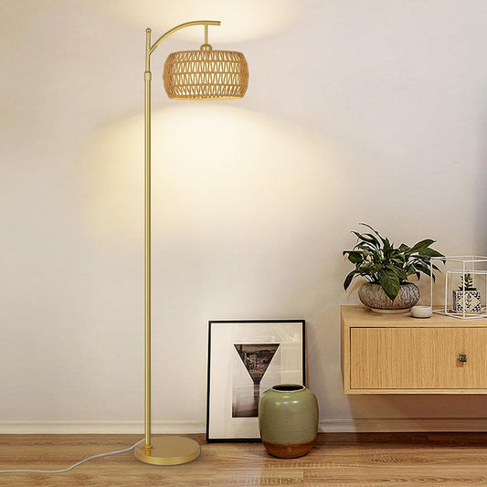 Gold Rattan Style Floor Lamp
