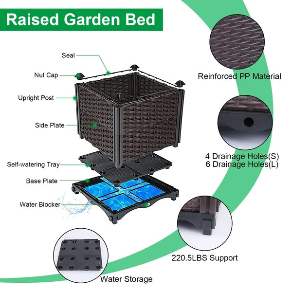Raised Garden Bed Plant Growth Box With Self-watering System For Garden Patio Balcony Elevated Planter Box For Flowers Vegetables Herbs