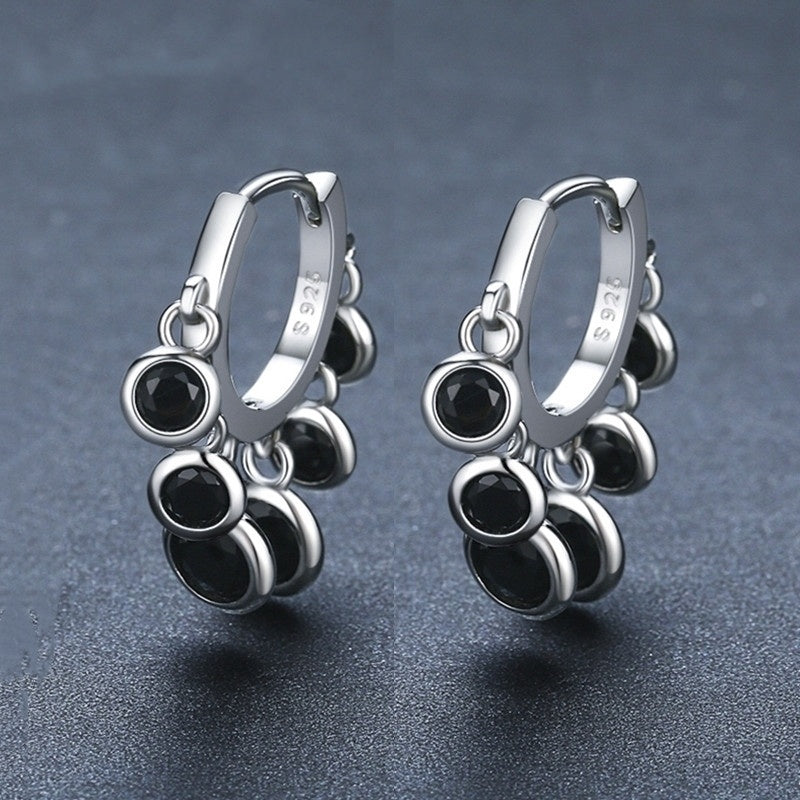 Sterling Silver and Black Glass Inlaid Earring