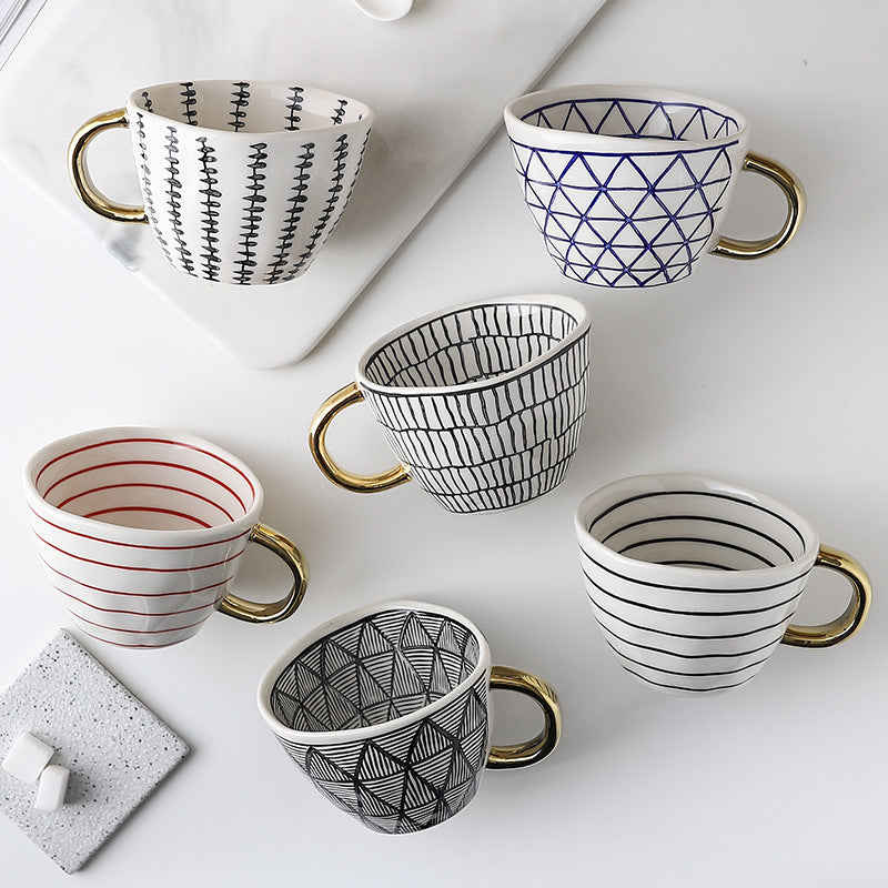 Japanese Geometric Hand-pinched Ceramic Mug