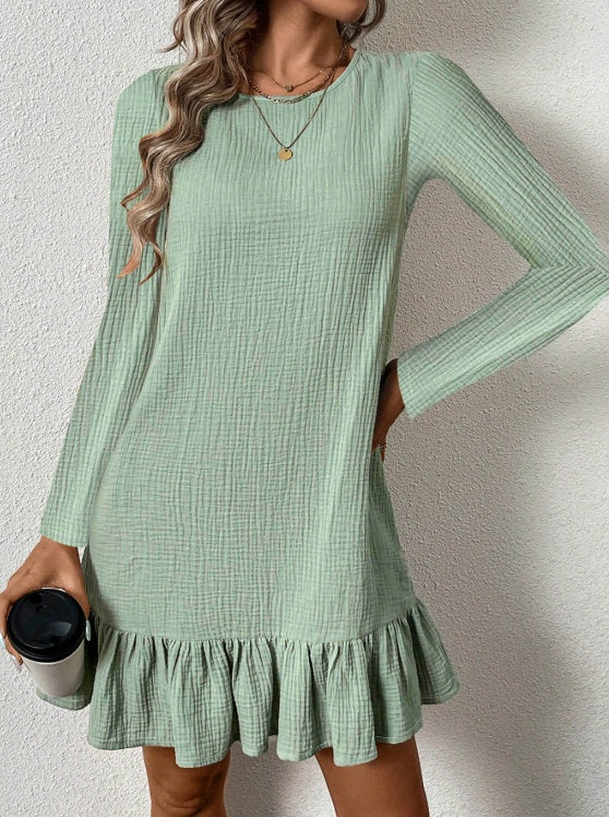 Long Sleeved Ruffle Bottom Dress