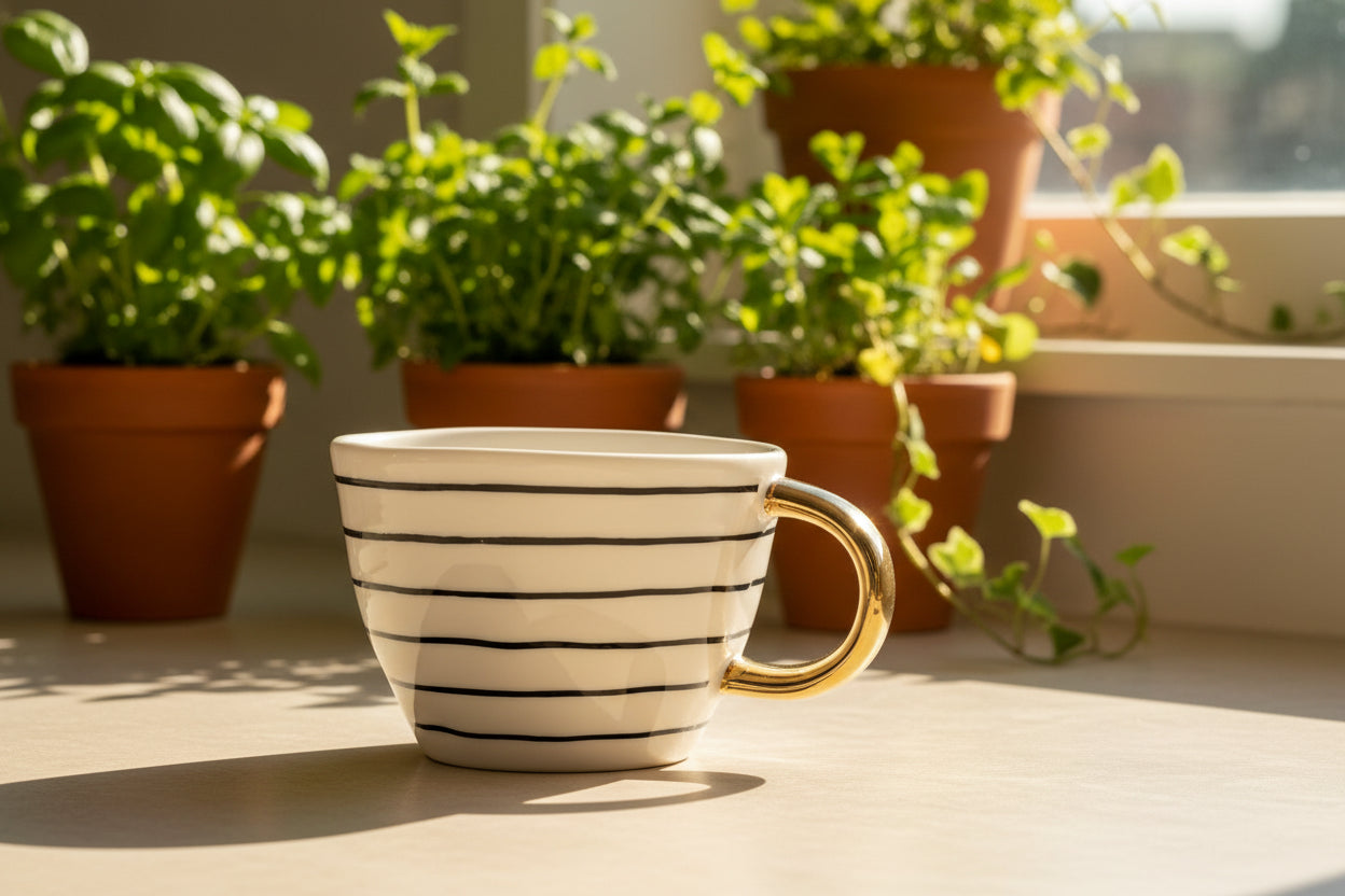Japanese Geometric Hand-pinched Ceramic Mug