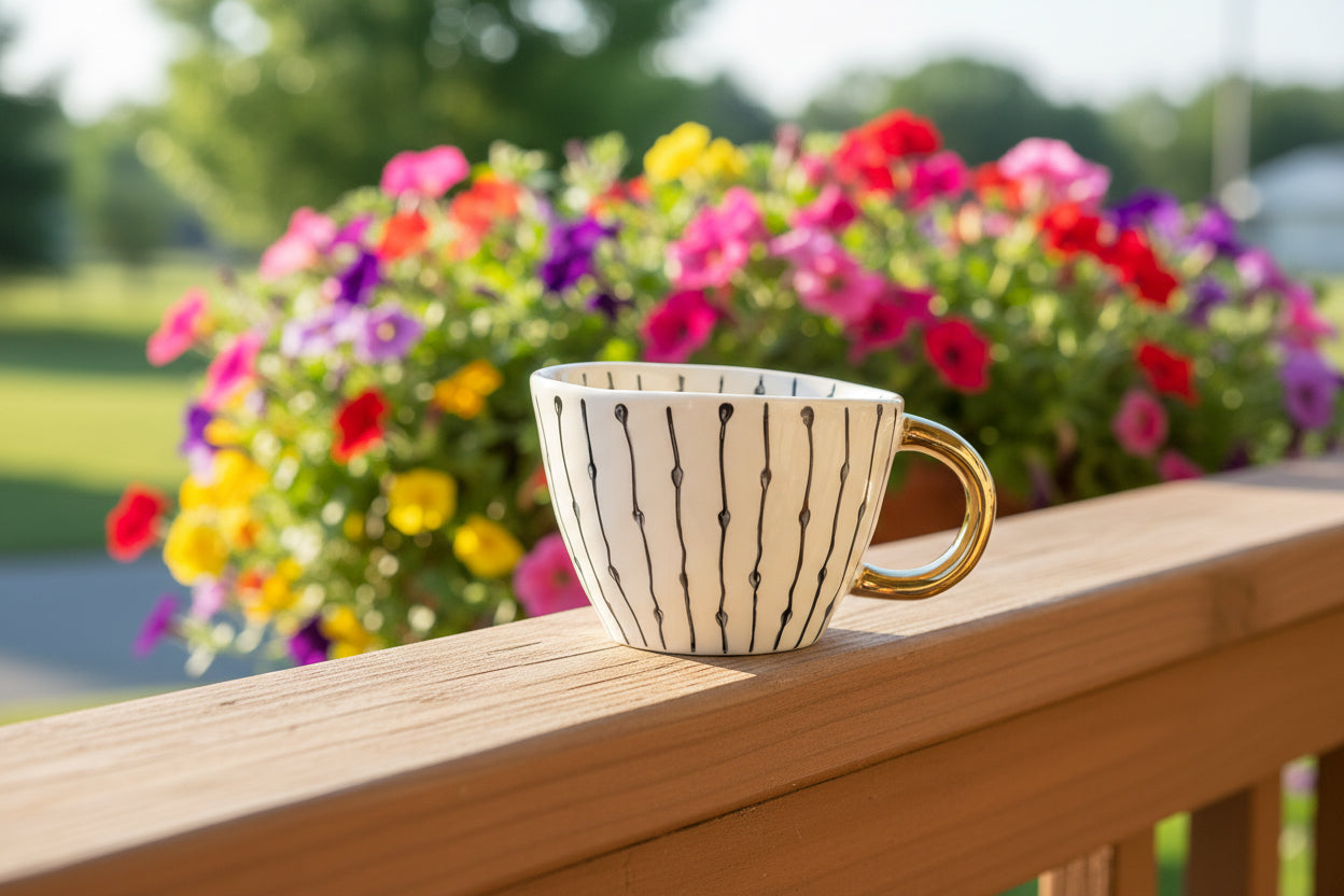 Japanese Geometric Hand-pinched Ceramic Mug